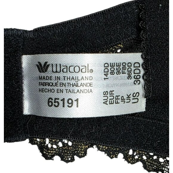 Wacoal Black & Gold Lace Underwire Bra 36DD Sexy Lingerie Floral Sheer 65191 - Picture 6 of 9